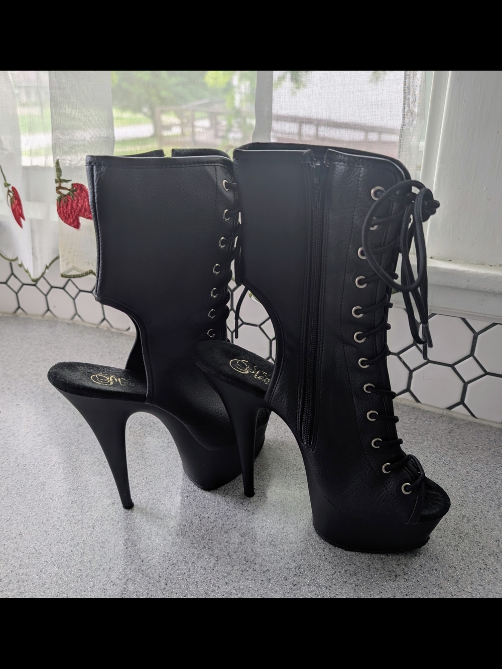 Pleaser Black Lace-Up Stiletto Booties 6 Inch - Picture 4 of 7